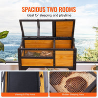 HKM-636563 Cedar Wooden Tortoise Habitat with Dual Rooms for Indoor and Outdoor Use