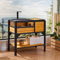 HKM-636563 Cedar Wooden Tortoise Habitat with Dual Rooms for Indoor and Outdoor Use