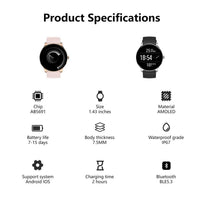 HKM-636563 Ultra Slim Fitness Smart Watch with 1.43 AMOLED Screen, Health Monitoring, and Bluetooth Connectivity for Android and iOS