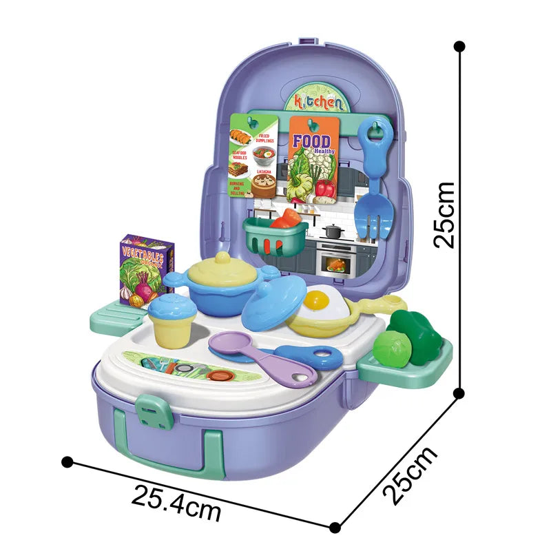 HKM-636883 2-in-1 Intelligent Kitchen Backpack Play Set for Kids - Vegetable Food Cooking Game