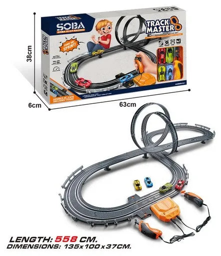 HKM-637011 High-Speed Electric Slot Car Race Track Set - 1:64 Scale Unisex Toy for Ages 5 and Up