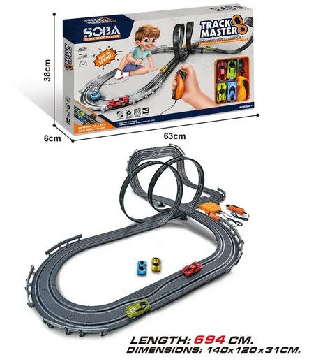 HKM-637011 High-Speed Electric Slot Car Race Track Set - 1:64 Scale Unisex Toy for Ages 5 and Up