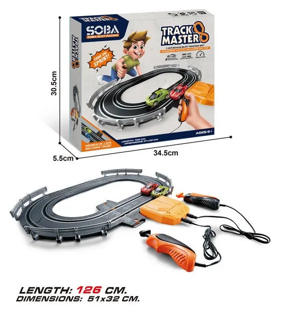 HKM-637011 High-Speed Electric Slot Car Race Track Set - 1:64 Scale Unisex Toy for Ages 5 and Up