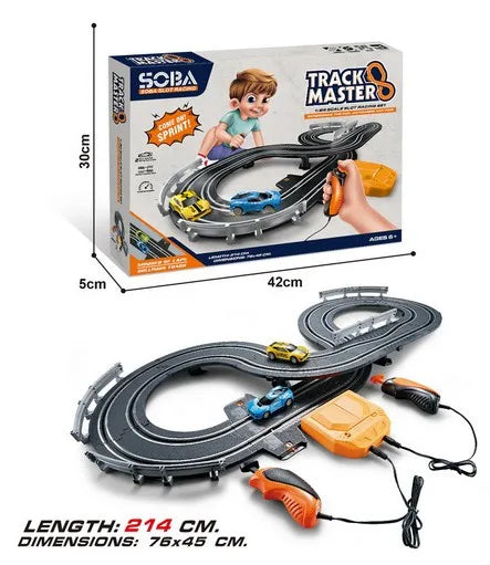 HKM-637011 High-Speed Electric Slot Car Race Track Set - 1:64 Scale Unisex Toy for Ages 5 and Up
