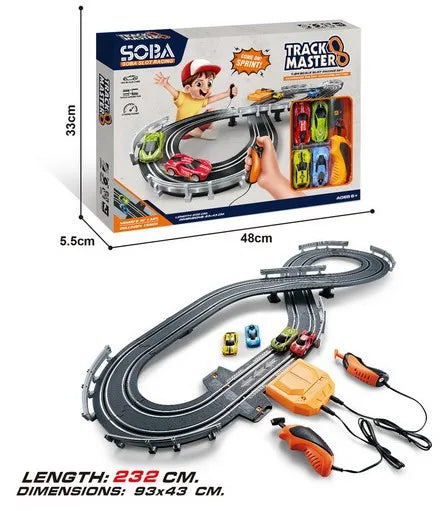 HKM-637011 High-Speed Electric Slot Car Race Track Set - 1:64 Scale Unisex Toy for Ages 5 and Up