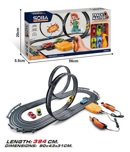 HKM-637011 High-Speed Electric Slot Car Race Track Set - 1:64 Scale Unisex Toy for Ages 5 and Up