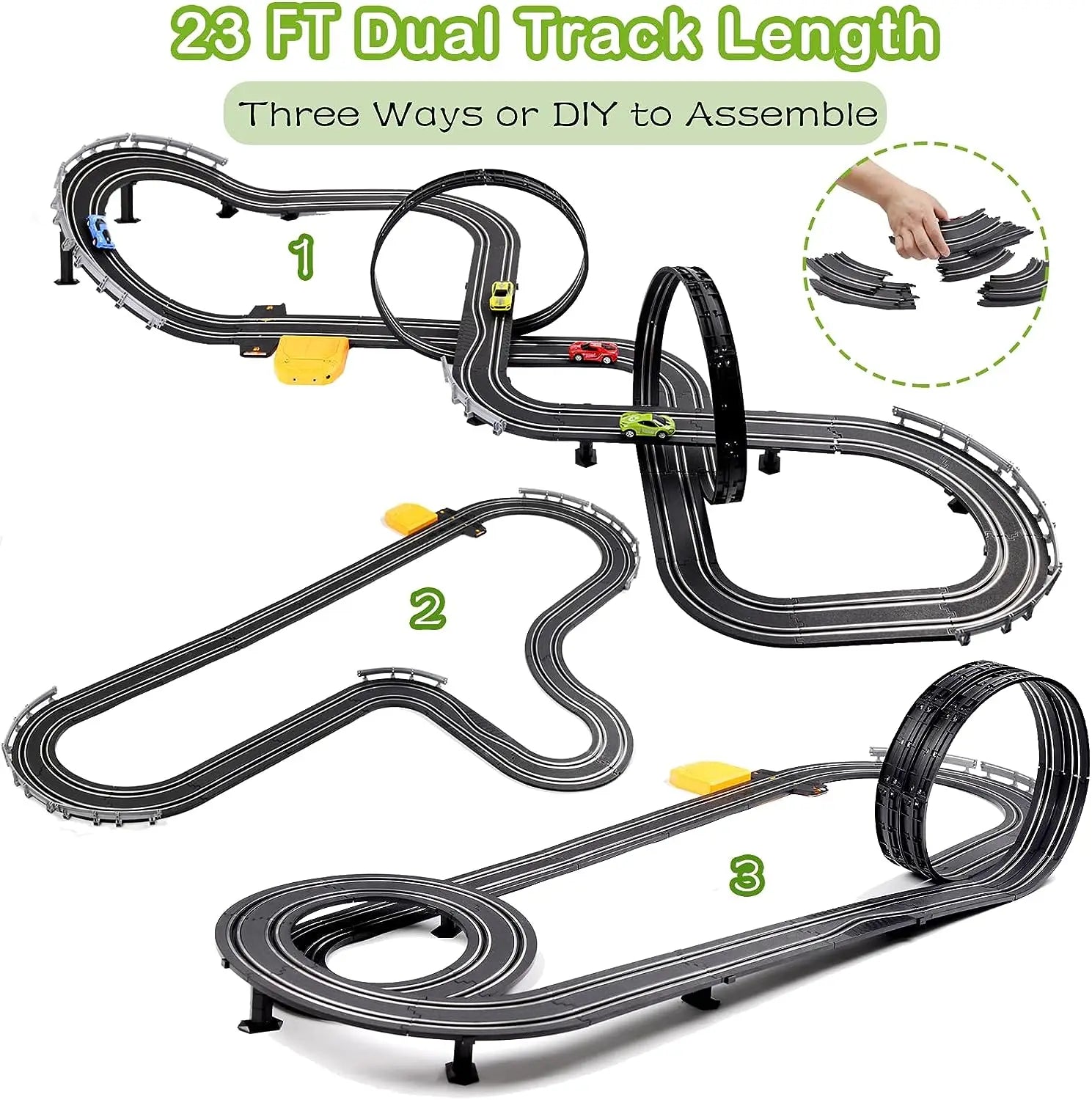 HKM-637011 High-Speed Electric Slot Car Race Track Set - 1:64 Scale Unisex Toy for Ages 5 and Up