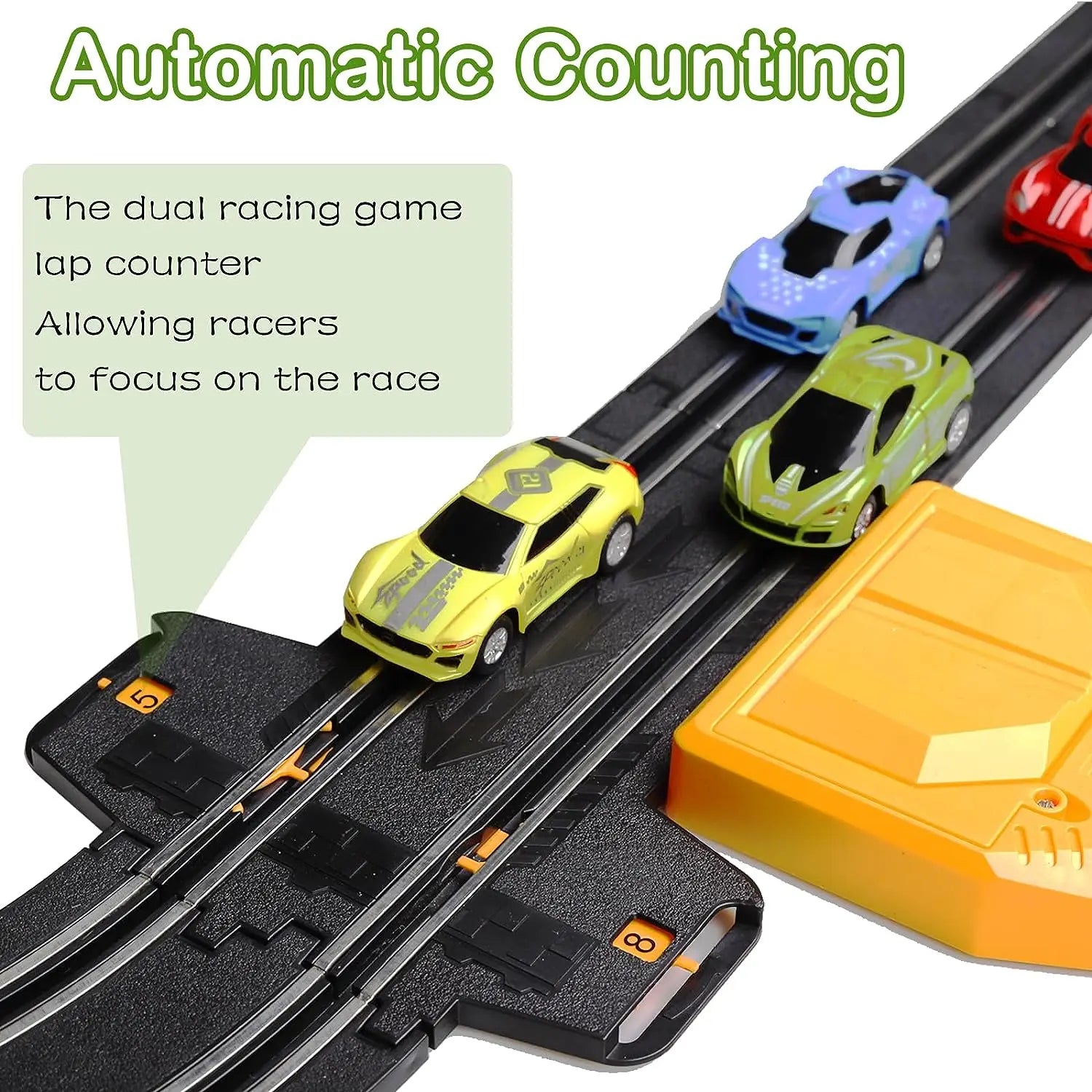 HKM-637011 High-Speed Electric Slot Car Race Track Set - 1:64 Scale Unisex Toy for Ages 5 and Up