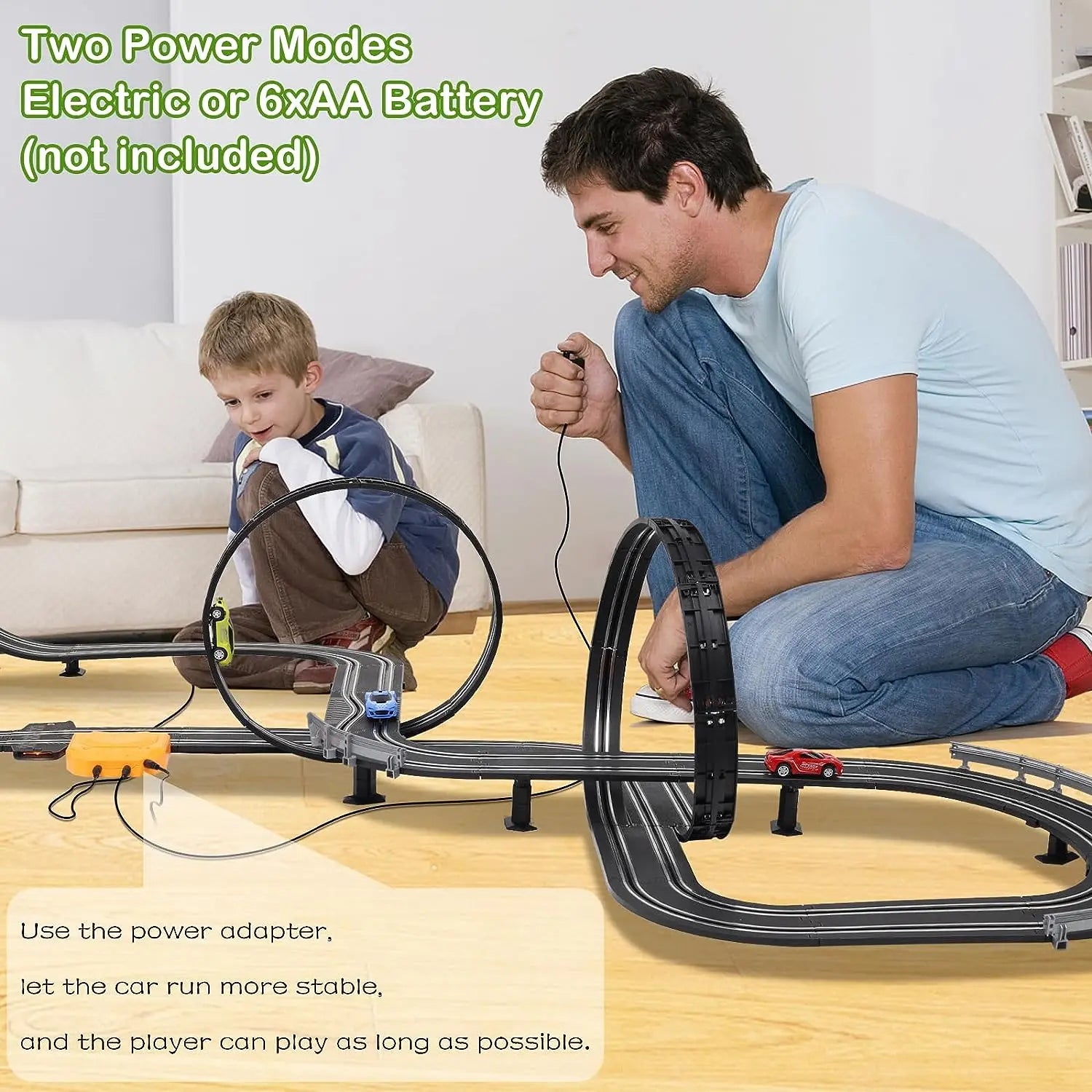 HKM-637011 High-Speed Electric Slot Car Race Track Set - 1:64 Scale Unisex Toy for Ages 5 and Up