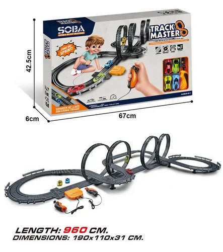 HKM-637011 High-Speed Electric Slot Car Race Track Set - 1:64 Scale Unisex Toy for Ages 5 and Up