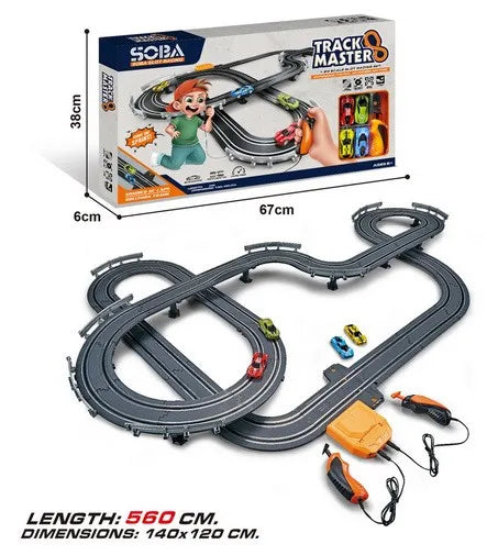HKM-637011 High-Speed Electric Slot Car Race Track Set - 1:64 Scale Unisex Toy for Ages 5 and Up