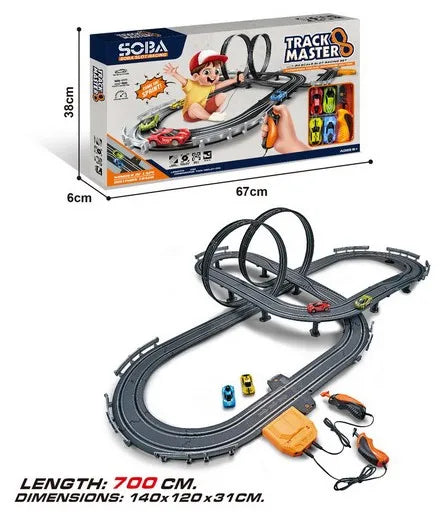 HKM-637011 High-Speed Electric Slot Car Race Track Set - 1:64 Scale Unisex Toy for Ages 5 and Up