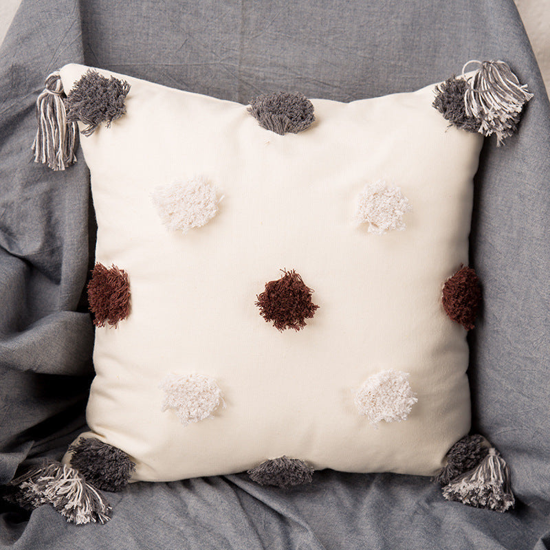 HKM-637203 Embroidered Tufted Gray and Black Square Cushion with Core for Nordic Home Decor