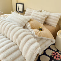 HKM-637203 Milk Fiber Thick Rabbit Fur Four-Piece Bedding Set - Soft, Warm, Breathable for Autumn and Winter