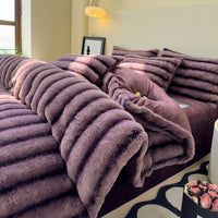 HKM-637203 Milk Fiber Thick Rabbit Fur Four-Piece Bedding Set - Soft, Warm, Breathable for Autumn and Winter