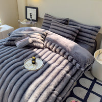 HKM-637203 Milk Fiber Thick Rabbit Fur Four-Piece Bedding Set - Soft, Warm, Breathable for Autumn and Winter
