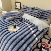 HKM-637203 Milk Fiber Thick Rabbit Fur Four-Piece Bedding Set - Soft, Warm, Breathable for Autumn and Winter