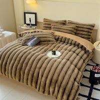 HKM-637203 Milk Fiber Thick Rabbit Fur Four-Piece Bedding Set - Soft, Warm, Breathable for Autumn and Winter
