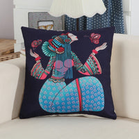 HKM-637267 National Style Linen Character Pillow Case - 45 x 45 cm Cushion Cover