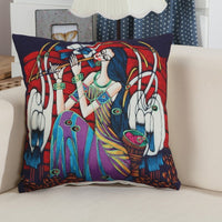 HKM-637267 National Style Linen Character Pillow Case - 45 x 45 cm Cushion Cover