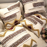 HKM-637331 Luxury Moroccan Geometric Stripe Cushion Cover - Handmade Canvas Pillow Case - 45x45cm for Sofa and Bed
