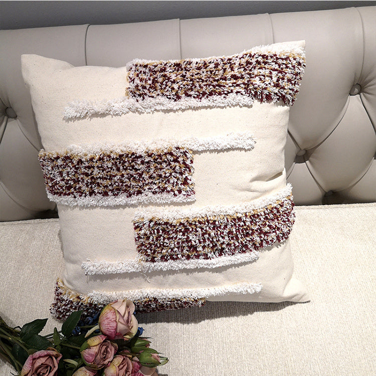 HKM-637331 Luxury Moroccan Geometric Stripe Cushion Cover - Handmade Canvas Pillow Case - 45x45cm for Sofa and Bed