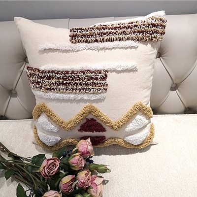 HKM-637331 Luxury Moroccan Geometric Stripe Cushion Cover - Handmade Canvas Pillow Case - 45x45cm for Sofa and Bed