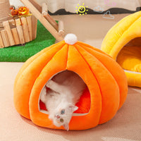 HKM-637395 Cozy Pumpkin Cat Litter Kennel - Soft, Warm, High Elastic PP Cotton Pet Bed for Cats