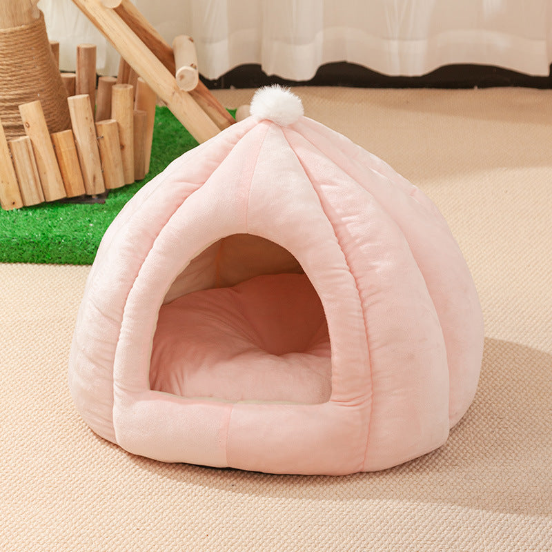 HKM-637395 Cozy Pumpkin Cat Litter Kennel - Soft, Warm, High Elastic PP Cotton Pet Bed for Cats
