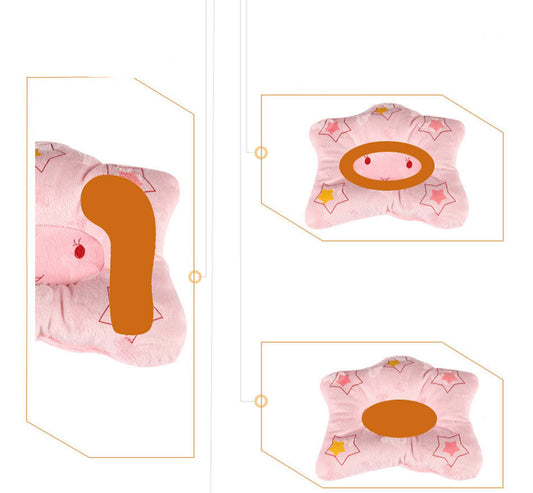 HKM-637587 Infant Head Correction Shaping Pillow with Cotton Core - Five-Star Design in Pink and Blue