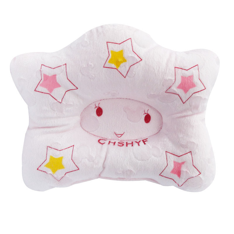 HKM-637587 Infant Head Correction Shaping Pillow with Cotton Core - Five-Star Design in Pink and Blue