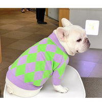 HKM-637779 Stylish Purple Diamond Plaid Dog Sweater for All Sizes