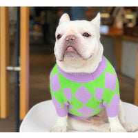 HKM-637779 Stylish Purple Diamond Plaid Dog Sweater for All Sizes