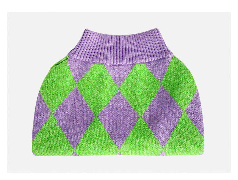 HKM-637779 Stylish Purple Diamond Plaid Dog Sweater for All Sizes