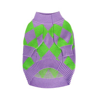 HKM-637779 Stylish Purple Diamond Plaid Dog Sweater for All Sizes