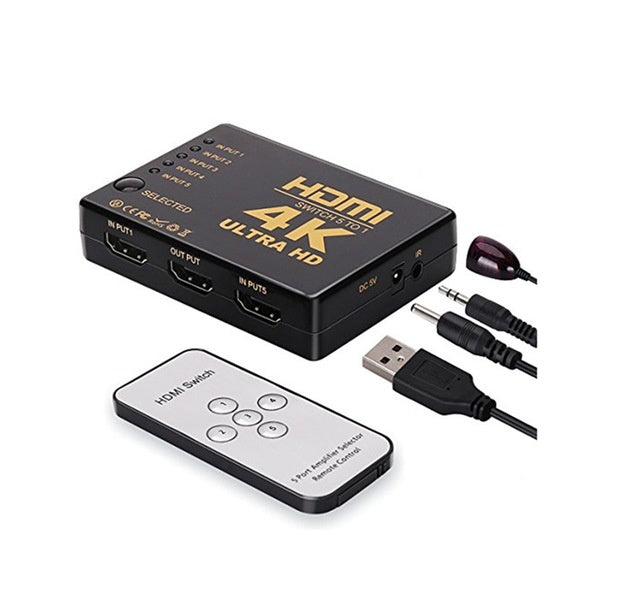 KTX-637907 5-Port HDMI Switcher with Remote Control for High-Definition Output