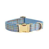 HKM-637907 Sky Blue Grid Forest Series Dog Collar Traction Rope