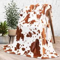 HKM-637971 Cow Print Flannel Blanket - Soft and Cozy, Available in Multiple Sizes for All Seasons