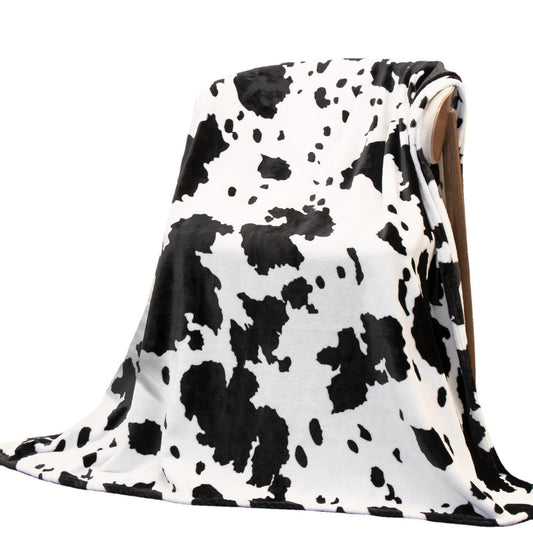 HKM-637971 Cow Print Flannel Blanket - Soft and Cozy, Available in Multiple Sizes for All Seasons