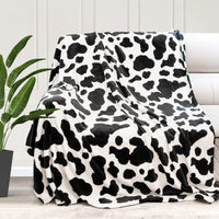 HKM-637971 Cow Print Flannel Blanket - Soft and Cozy, Available in Multiple Sizes for All Seasons