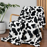 HKM-637971 Cow Print Flannel Blanket - Soft and Cozy, Available in Multiple Sizes for All Seasons