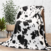 HKM-637971 Cow Print Flannel Blanket - Soft and Cozy, Available in Multiple Sizes for All Seasons