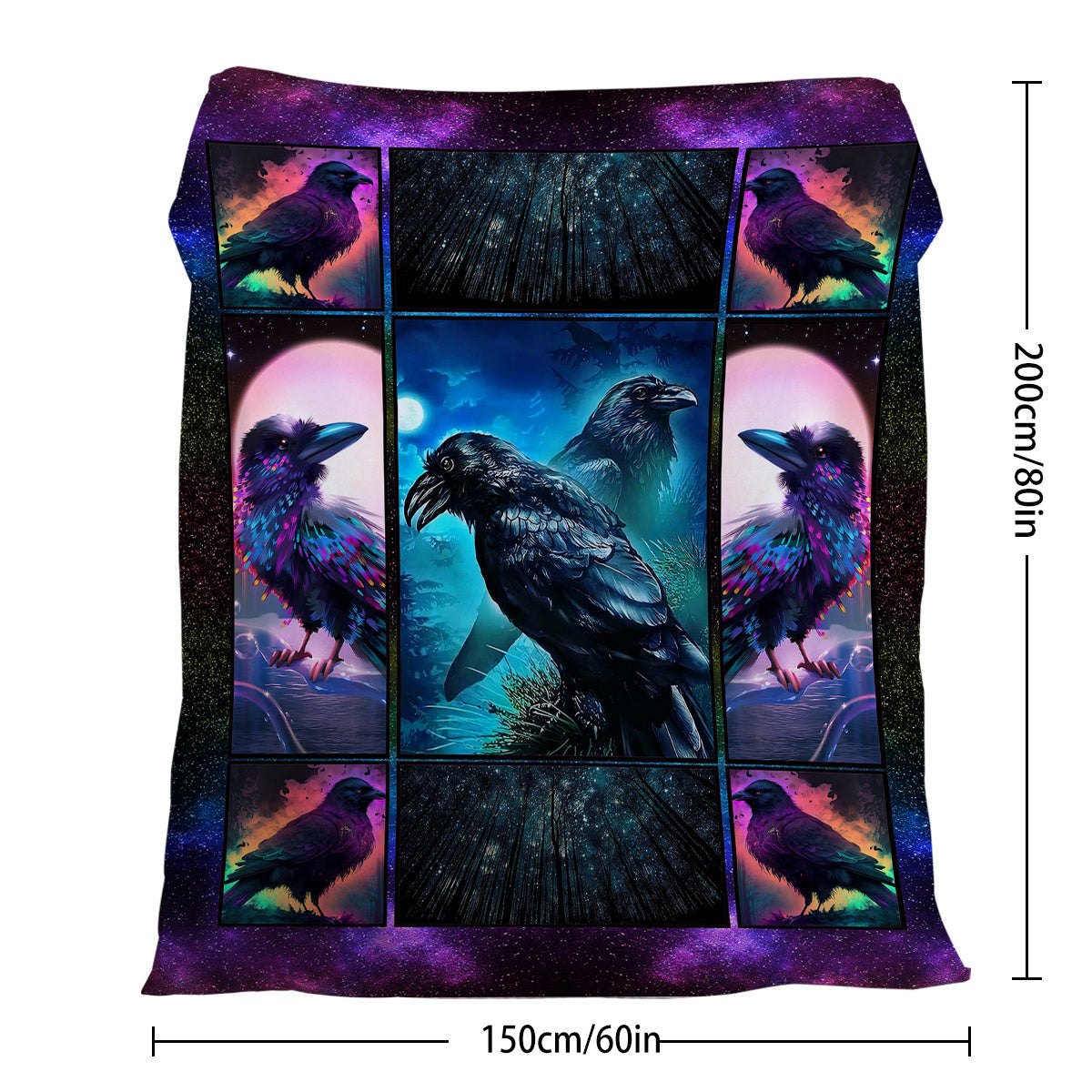 HKM-638035 Colorful Raven Flannel Soft Multifunctional Blanket for Home, Camping, and Office Use