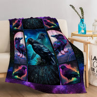 HKM-638035 Colorful Raven Flannel Soft Multifunctional Blanket for Home, Camping, and Office Use