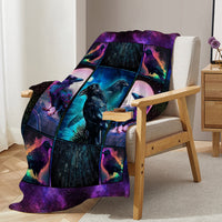 HKM-638035 Colorful Raven Flannel Soft Multifunctional Blanket for Home, Camping, and Office Use