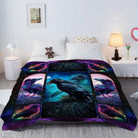 HKM-638035 Colorful Raven Flannel Soft Multifunctional Blanket for Home, Camping, and Office Use