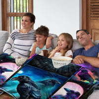 HKM-638035 Colorful Raven Flannel Soft Multifunctional Blanket for Home, Camping, and Office Use