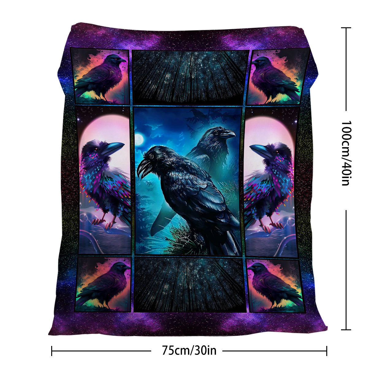 HKM-638035 Colorful Raven Flannel Soft Multifunctional Blanket for Home, Camping, and Office Use