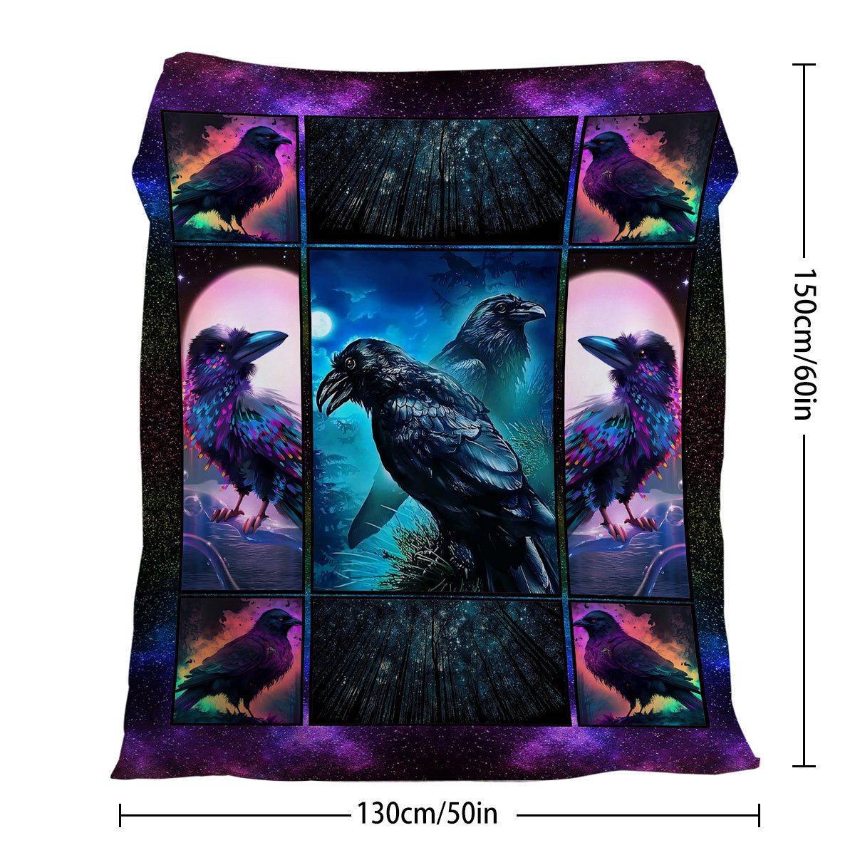 HKM-638035 Colorful Raven Flannel Soft Multifunctional Blanket for Home, Camping, and Office Use