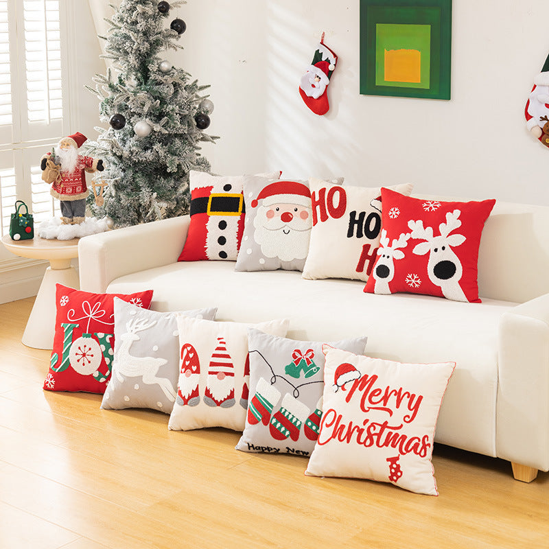 HKM-638163 Christmas Snowflake Embroidery Pillow Cover for Holiday Home Decoration, 45x45cm